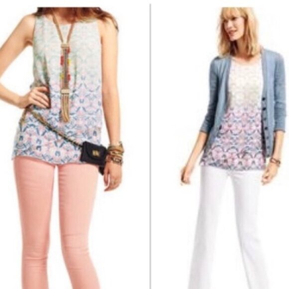 CAbi Top Style 250 Mosaic Print Chiffon Layer Tank Top Blouse Womens Small - Picture 2 of 11